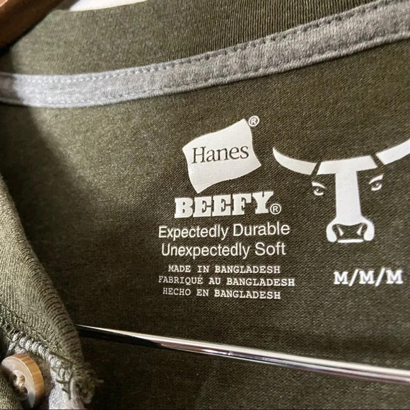 Beefy Shirt Cotton Soft Green Tee Durable Unexpectedly Soft Size Medium Button - Picture 3 of 8